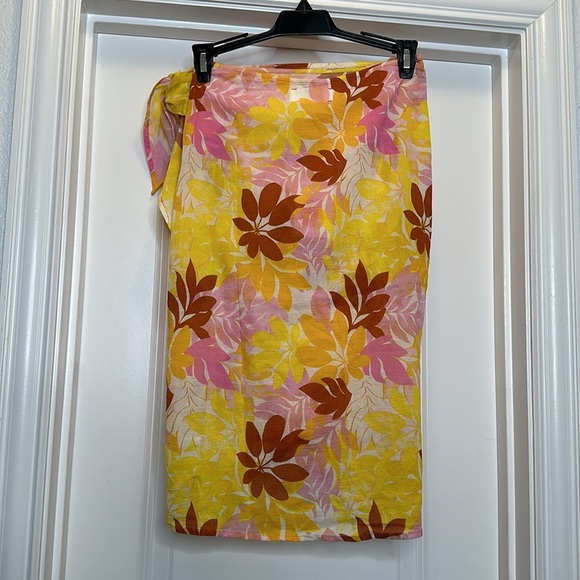 New Xirena‎ XS yellow pink and brown Floral Sydni Sarong Skirt - Picture 5 of 6